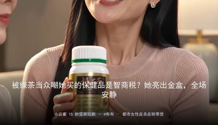 【带货短视频】【seedance2.0提示词】被绿茶当众嘲她买的保健品是智商税？她亮出金盒，全场安静