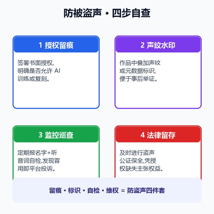 防被盗声四步自查 授权留痕 声纹水印 监控 法律留存