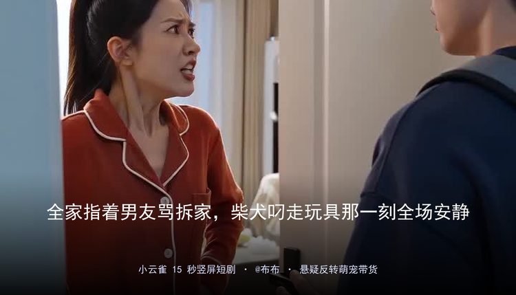 【带货短视频】【seedance2.0提示词】全家指着男友骂拆家，柴犬叼走玩具那一刻全场安静