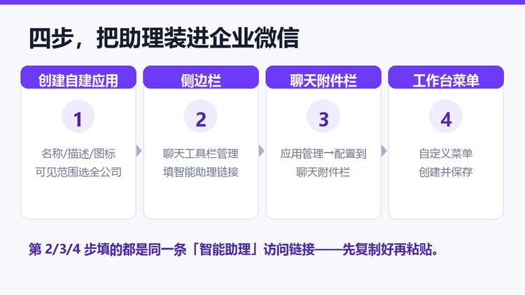 影刀RPA企微嵌入四步：创建应用、侧边栏、聊天附件栏、工作台菜单