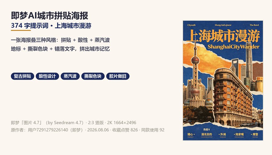 即梦AI上海城市漫游拼贴海报