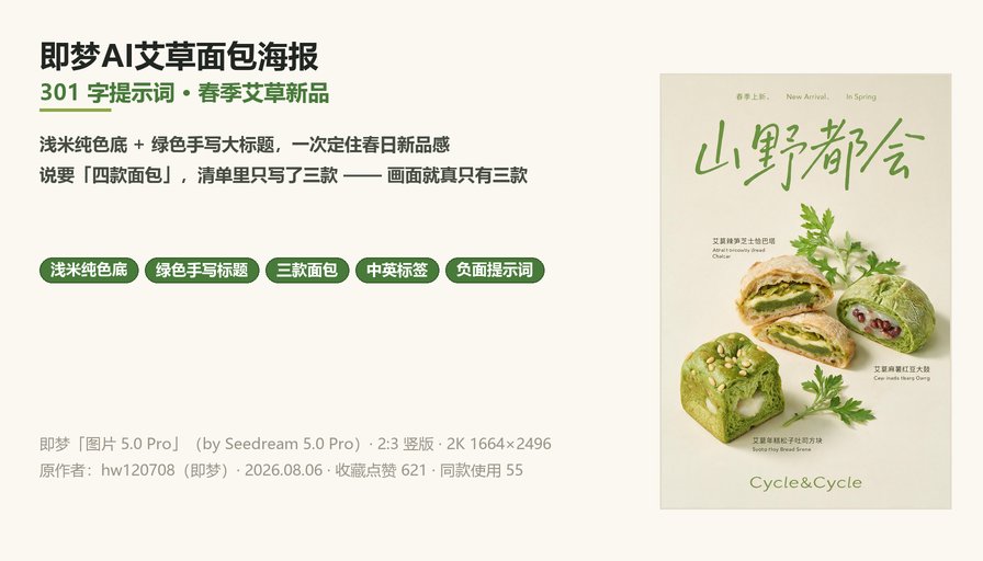 即梦AI春季艾草面包新品海报