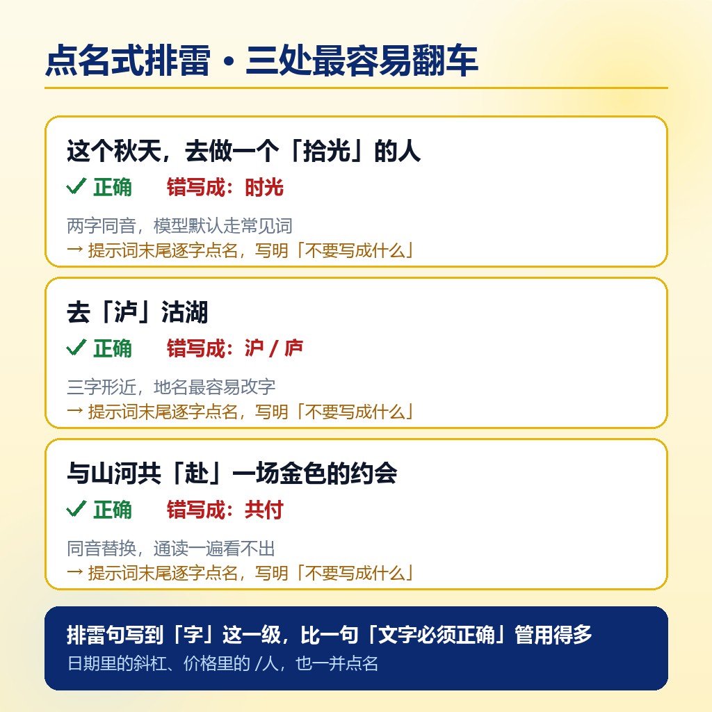 点名式排雷句的三处易错字