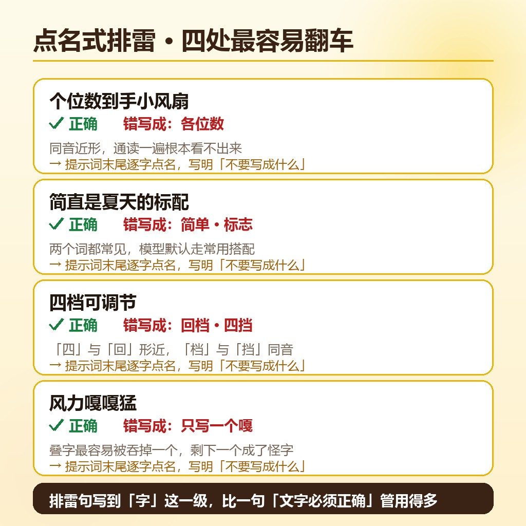 点名式排雷句的四处易错字