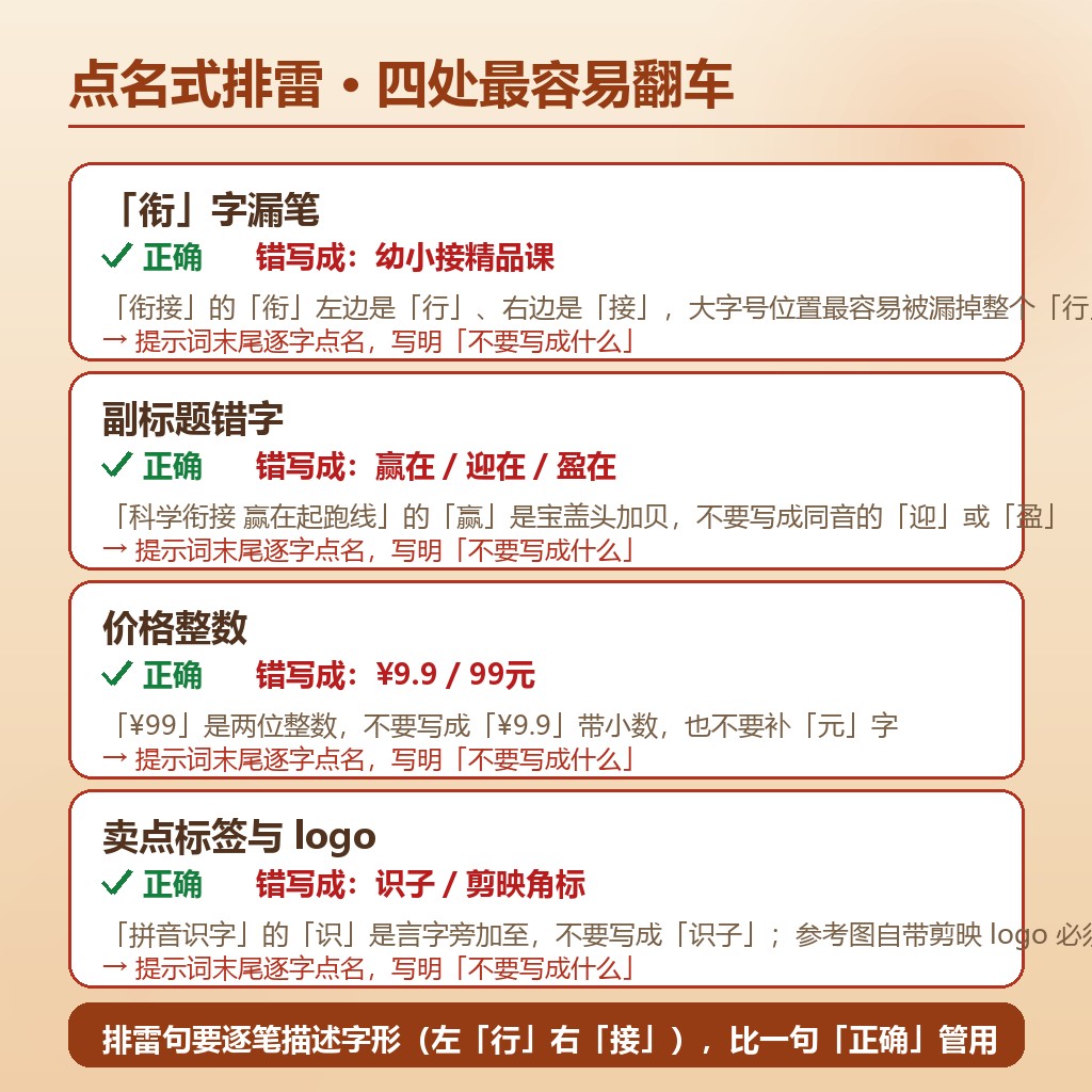 点名式排雷句的四处易错点（含衔字漏笔案例）